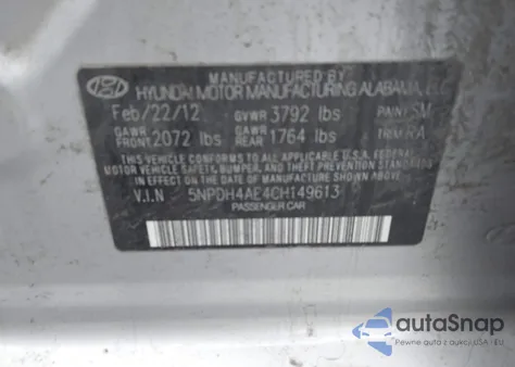 2012 Hyundai Elantra Limited z USA, uszkodzony, nr VIN 5NPDH4AE4CH149613